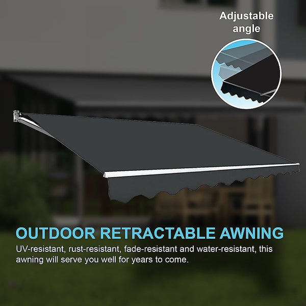 Bariloche Outdoor Folding Arm Awning Retractable Sunshade Canopy Grey 4.0M X 3.0M Awning & Canopy Parts