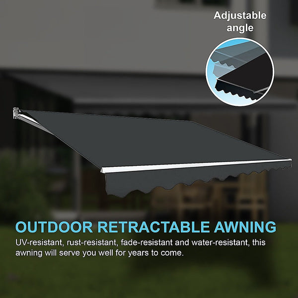 Outdoor Folding Arm Awning Retractable Sunshade Canopy Grey 5.0M X 3.0M