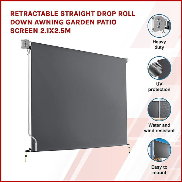 Bariloche Retractable Straight Drop Roll Down Awning Garden Patio Screen 2.1X2.5M Awning & Canopy Parts