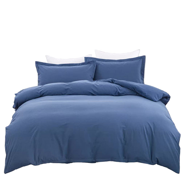 100% Cotton Premium Doona Duvet Quilt Cover Set With Soft Pillowcases Blue Single Quilt Covers