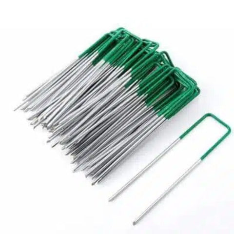Artificial Grass Roll Pegs / Fake Galvanized Metal With Green Top 100 Pieces