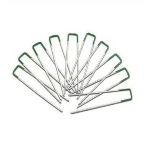 Artificial Grass Roll Pegs / Fake Galvanized Metal With Green Top 10 Pieces