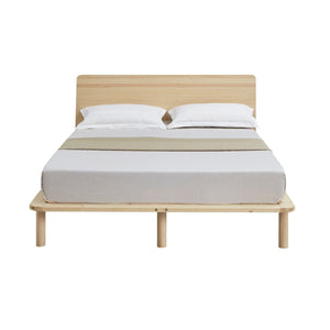 Natural Solid Wood Bed Frame Base With Headboard Queen