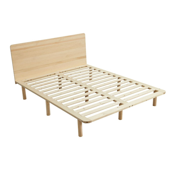 Natural Solid Wood Bed Frame Base With Headboard Queen