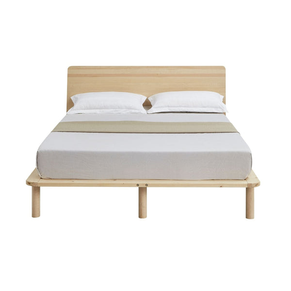 Natural Solid Wood Bed Frame Base With Headboard King