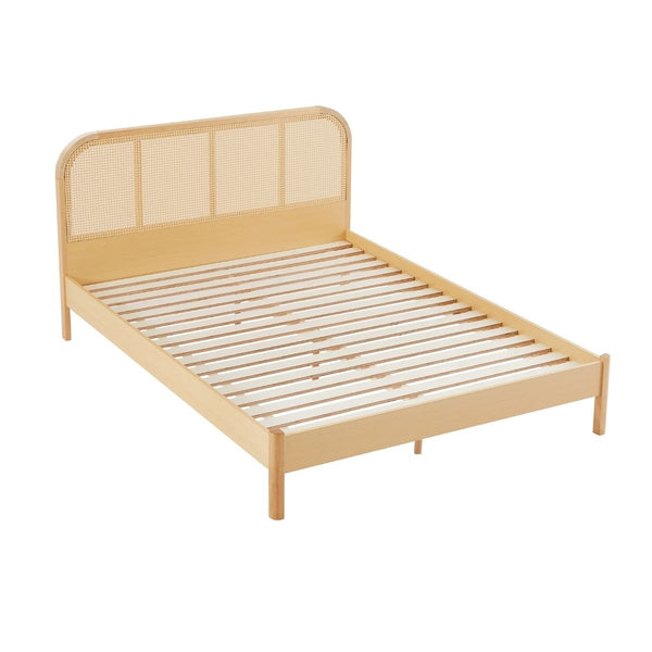 Lulu Bed Frame With Curved Rattan Bedhead King Versatile Design Organic Faux