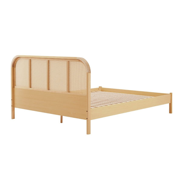 Lulu Bed Frame With Curved Rattan Bedhead King Versatile Design Organic Faux