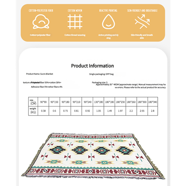 Elosung 1 Sets Of Bohemian Picnic Blanket Perfect For Outdoor Adventures! Picnic Accessories