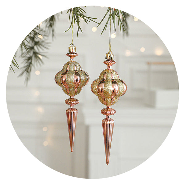 Set Of 10 Christmas Ornaments Gold & Rose Holiday Tree Decorations Seasonal Decorations