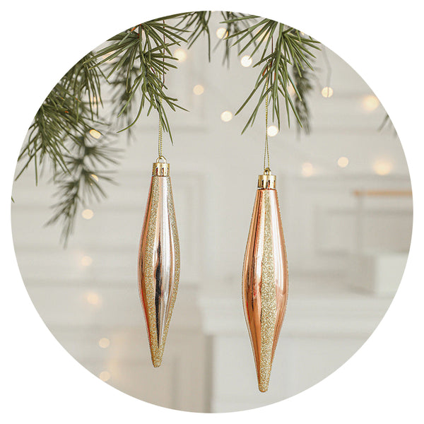 Set Of 10 Christmas Ornaments Gold & Rose Holiday Tree Decorations Seasonal Decorations