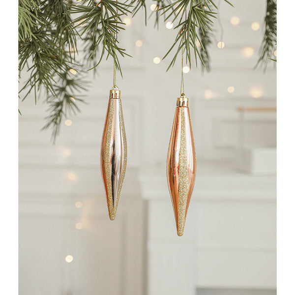 Set Of 10 Christmas Ornaments Gold & Rose Holiday Tree Decorations Seasonal Decorations