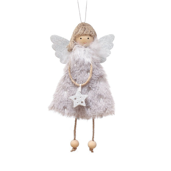 Fluffy Angel Hanging Ornament With Heart And Glitter Wings Christmas Tree Decoration 16*10 Cm Grey(6 Pieces) Seasonal Decorations