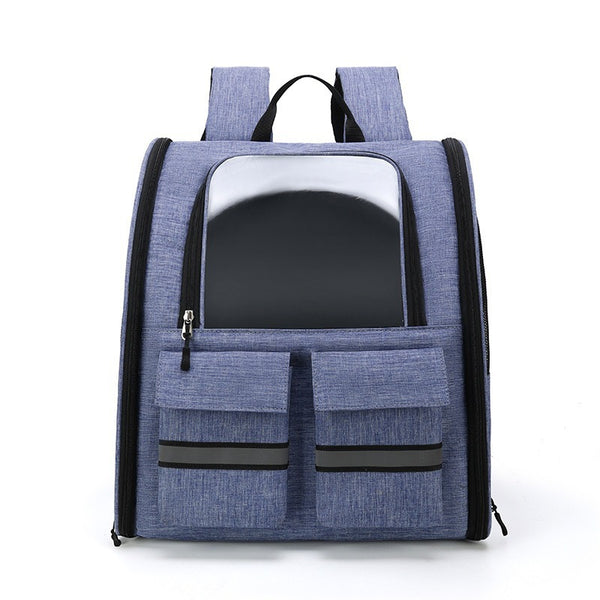 Grey Collapsible Pet Carrier Backpack With Trolley Sleeve Pet Transport