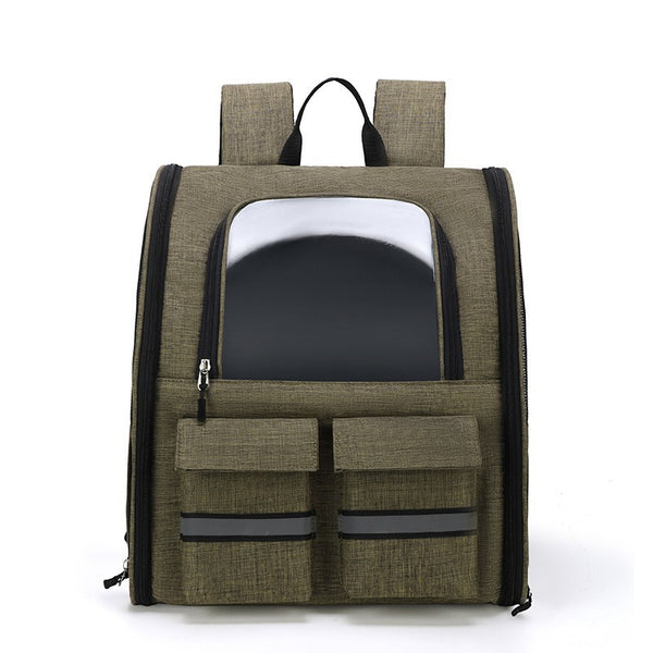 Grey Collapsible Pet Carrier Backpack With Trolley Sleeve Pet Transport