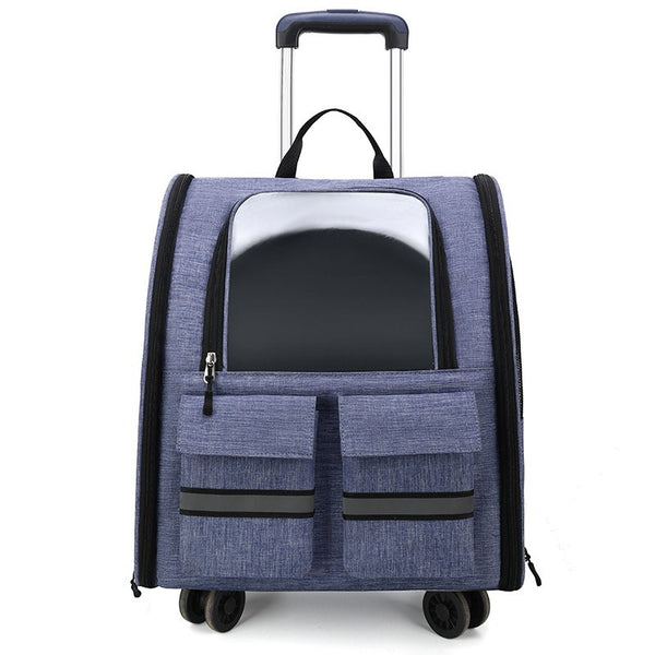 Grey 3 In 1 Pet Carrier: Rolling Backpack With Collapsible Design Pet Transport