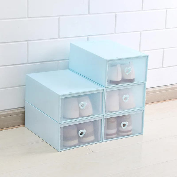 Stackable Transparent Shoe With Heart Shaped Handles (Set Of 5) 31X20x12cm Storage Boxes