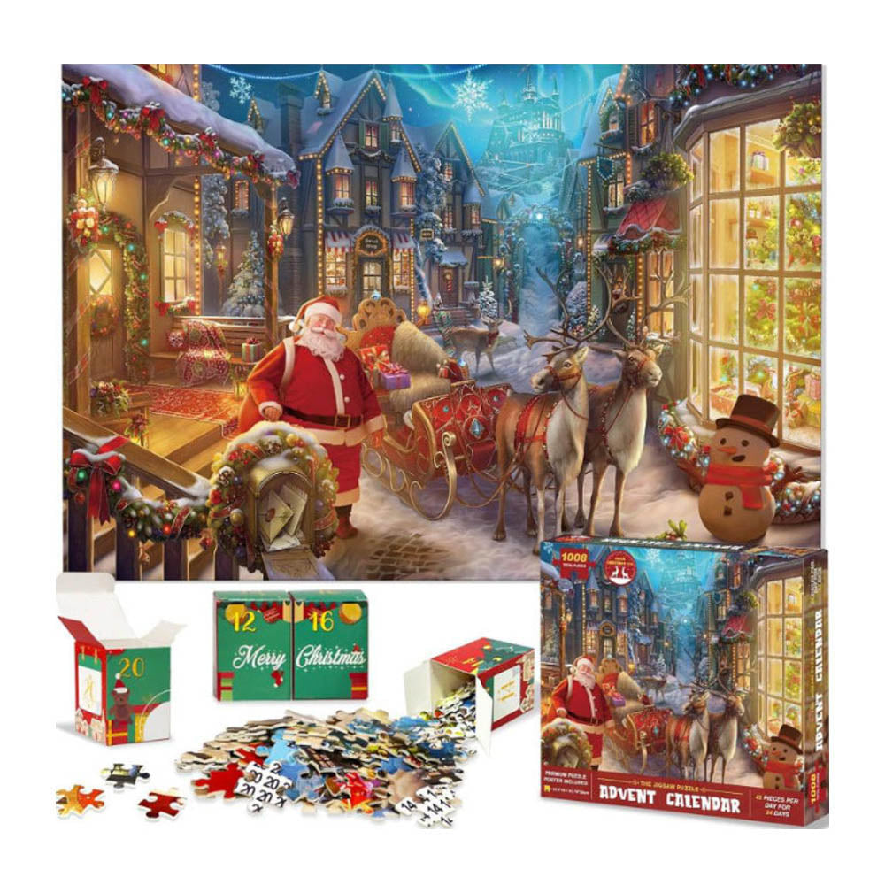 Elosung Christmas Advent Calendar 1008 Piece Puzzle | Santa's Village Holiday Countdown Gl 117 Puzzles