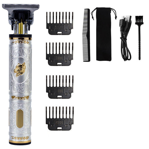Wolf Emblem Vintage Cordless Hair Trimmer Professional Grooming Kit With Adjustable Guards, Usb Charging, And Accessories Clippers & Trimmers