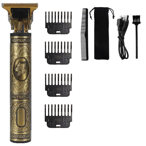 Wolf Emblem Vintage Cordless Hair Trimmer (Gold) Professional Grooming Kit With Adjustable Guards, Usb Charging, And Accessories Clippers & Trimmers