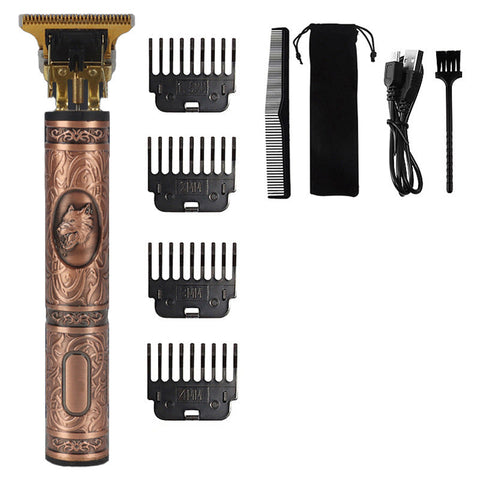 Wolf Emblem Vintage Cordless Hair Trimmer (Red) Professional Grooming Kit With Adjustable Guards, Usb Charging, And Accessories Clippers & Trimmers