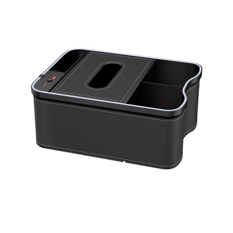 Elosung Black Car Armrest Storage Box With Led Ambient Light Multifunctional Tissue Holder & Organizer For Interior Car Organisers