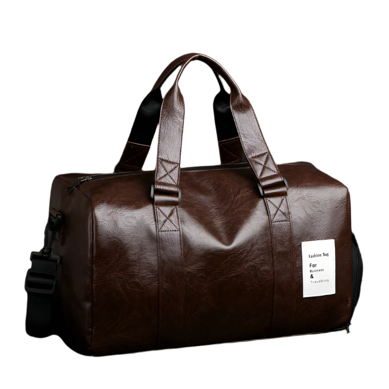 Elosung Brown Men's Large Capacity Pu Leather Gym Bag Travel Shoulder And Duffel For Fitness Yoga Duffle Bags