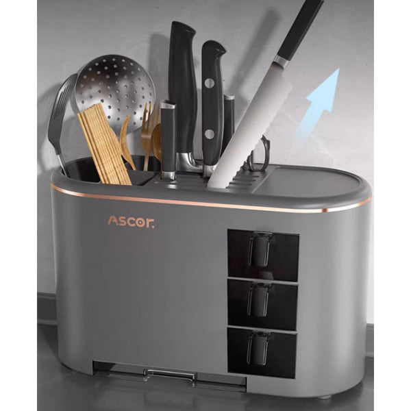 Grey All In One Kitchen Knife And Utensil Holder Multi Functional Organizer With Storage Drawers Drawer Organisers