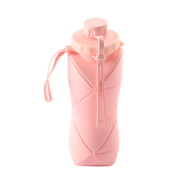 Elosung Pink 600Ml Silicone Folding Water Bottle Eco Friendly Collapsible Travel Bottle600ml Water Bottles