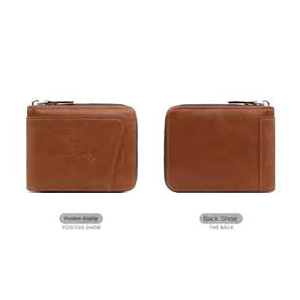 Dark Brown Men's Leather Wallet With Zipper And Horse Embossed Design Compact Stylish Wallets