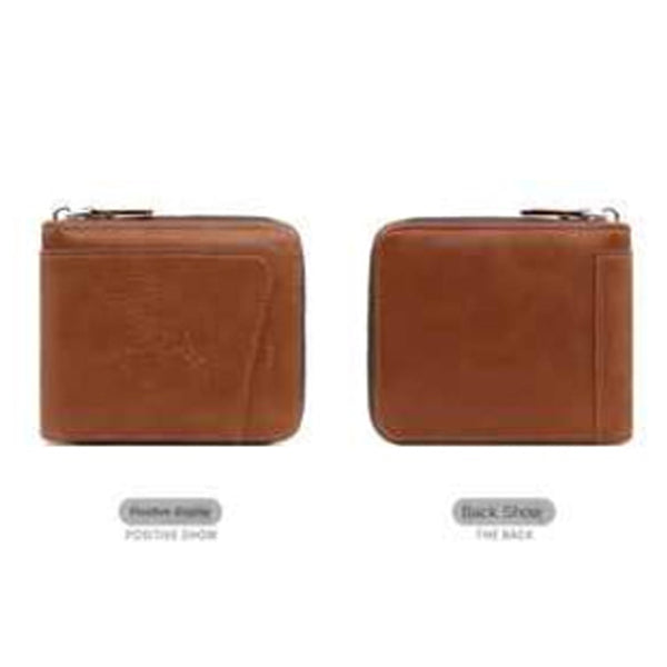 Grey Men's Leather Wallet With Zipper And Horse Embossed Design Compact Stylish Wallets