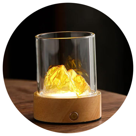 Gold Led Glass Night Light With Mountain Design Usb Rechargeable Night Lights