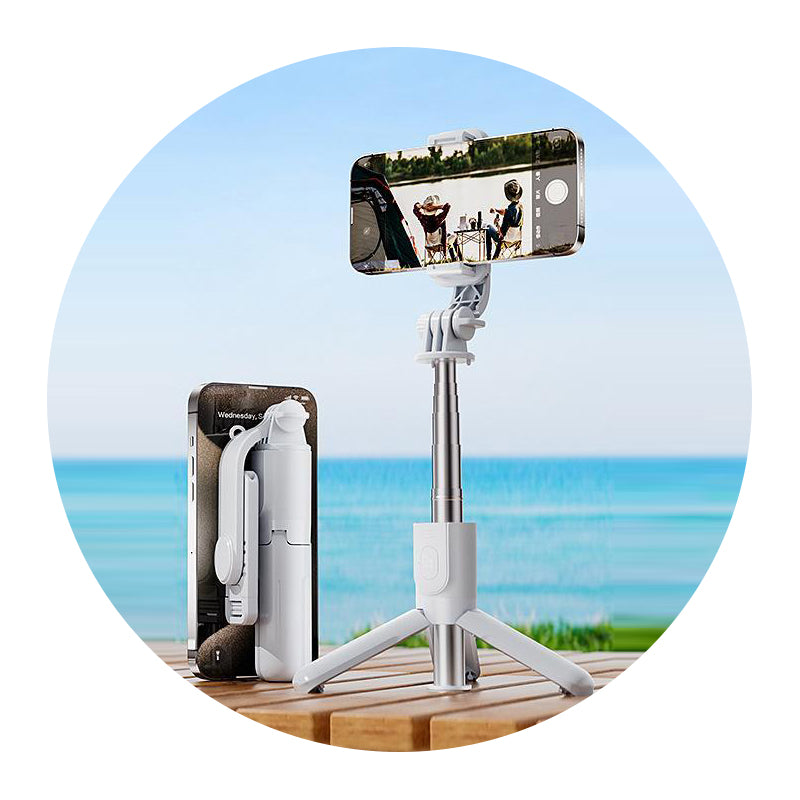 White Selfie Stick Tripod With Bluetooth Remote Compact And Selfie Sticks