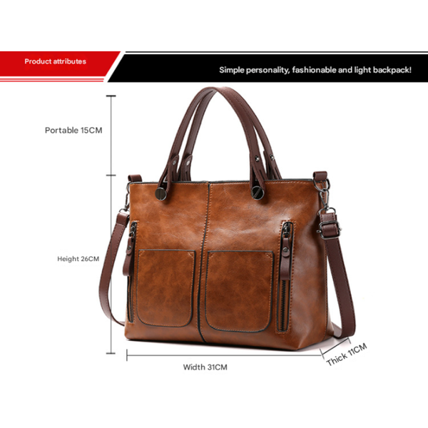 Flesh Pink Women's Classic Pu Leather Tote Bag With Double Handles Multi Pocket Shoulder In Black Women's Bags & Handbags