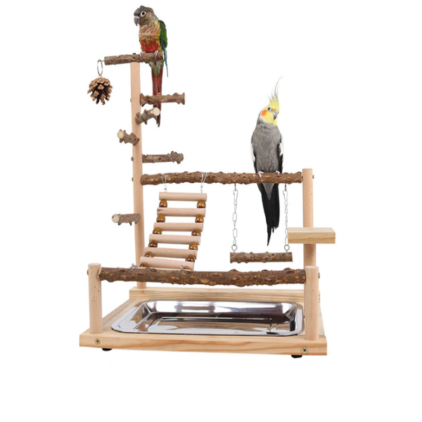 Natural Bird Play Stand Multi Level Parrot Perch With Toys & Ladder Birds Toys