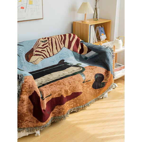 Elosung 160X130cm Safari Inspired Woven Blanket Artistic Tapestry Throw With Tassel Edges Blankets