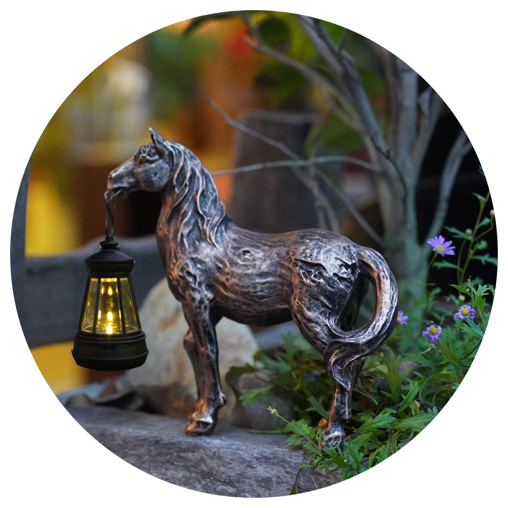 Elosung Solar Horse Garden Statue With Led Lantern Outdoor Rustic Ornament Ornaments & Statues
