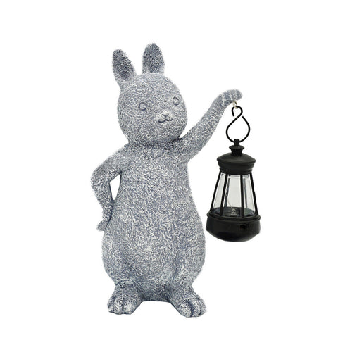 Elosung Solar Powered Rabbit Statue With Led Lantern Cute Garden And Lawn Decoration Ornaments & Statues