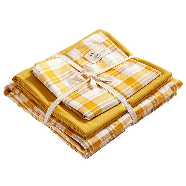 Yellow 4 Piece Cotton Bedding Set Fits 1.5M/1.8M Beds (Duvet Cover 200X230cm Sheet 230X250cm) Sheets