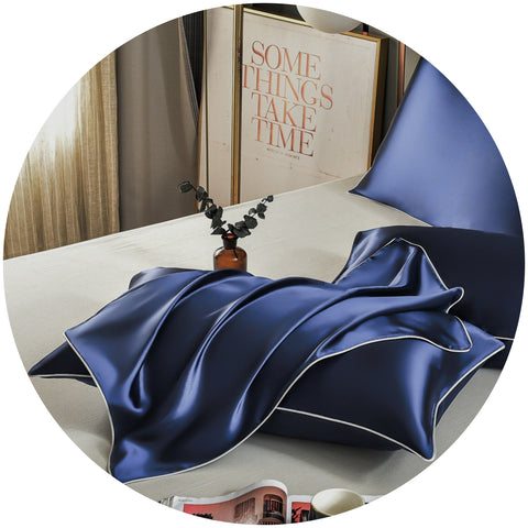 Dark Blue Luxury Double Sided Satin Silk Pillowcase Summer Cooling Polyester Cover Set Pillow Cases