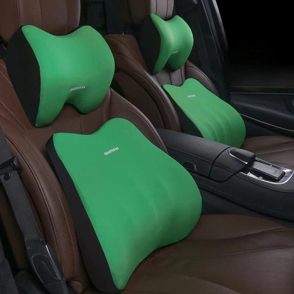Green Memory Foam Car Seat Neck And Lumbar Support Set Ergonomic Cushion For Office Home Driving Headrests