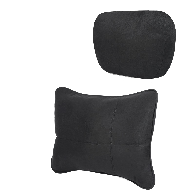 Black Suede Car Headrest Lumbar Cushion Set Ergonomic Eco Support Headrests