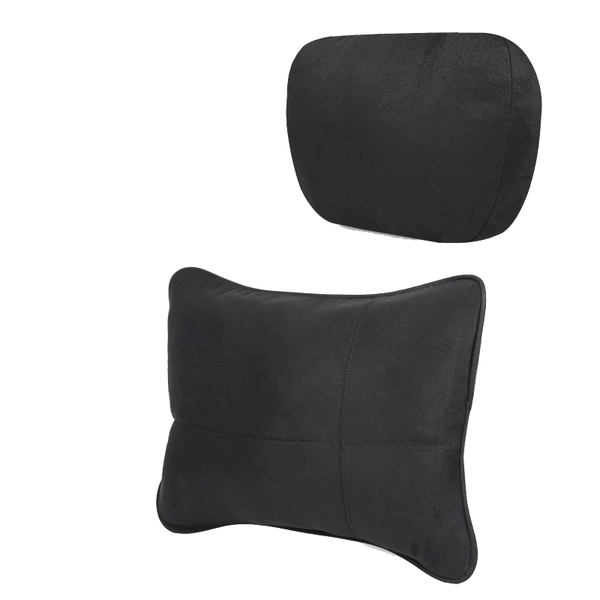 Black Suede Car Headrest Lumbar Cushion Set Ergonomic Eco Support Headrests