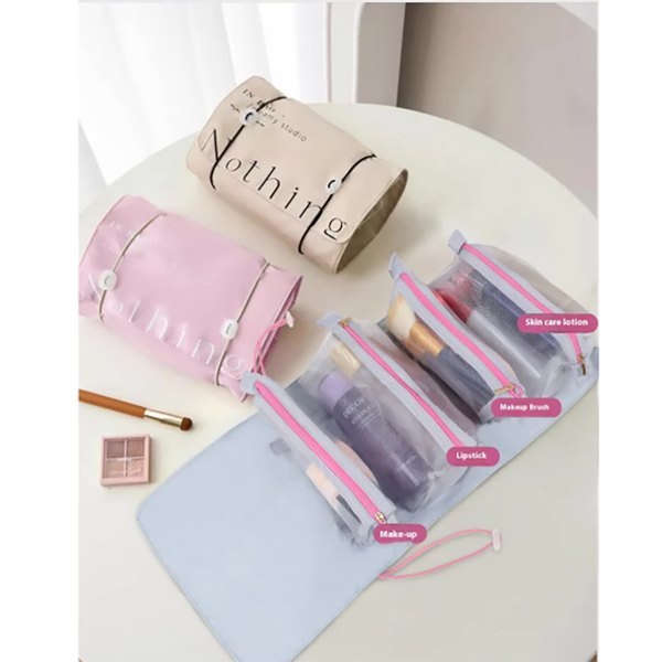 Pink 4 In 1 Cosmetic Storage Bag Removable Travel Organizer For Makeup Toiletries And Small Accessories Makeup Bags & Cases