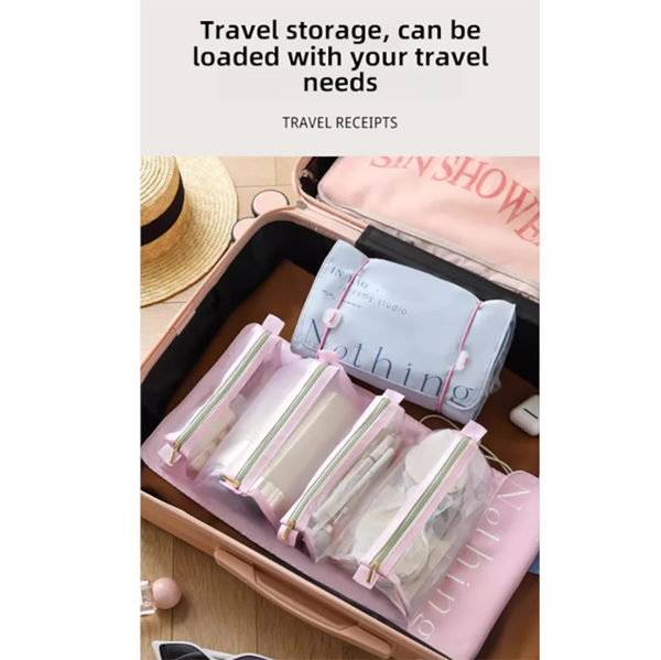 Pink 4 In 1 Cosmetic Storage Bag Removable Travel Organizer For Makeup Toiletries And Small Accessories Makeup Bags & Cases