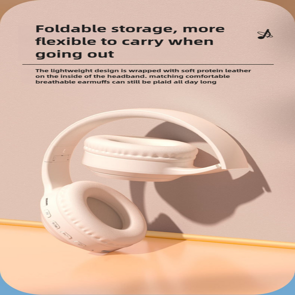 Off White And Orange Wireless Headphones 400Mah 16H Playtime Sd Card Aux Support Earbuds
