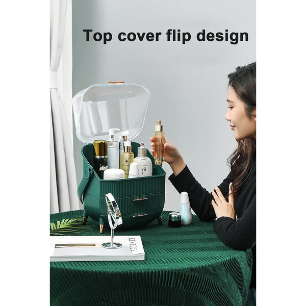 Elosung Dark Green Multifunctional Makeup Organiser Large Capacity Transparent Design Makeup Bags & Cases