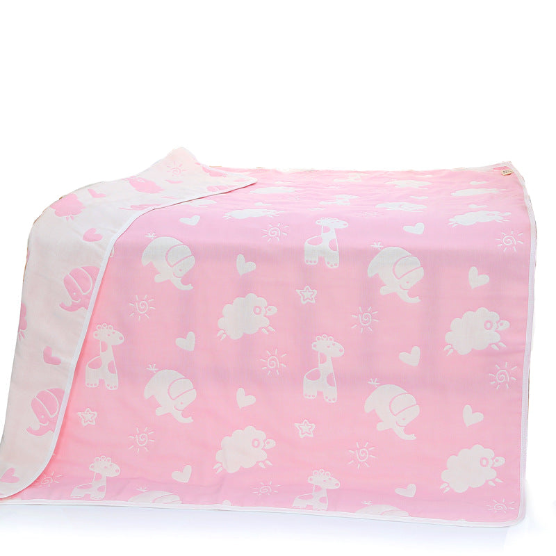 Elosung Pink Animal 6 Layer Muslin Little One Blanket Soft Cotton Bedding 110X110 Cm Blankets & Throws
