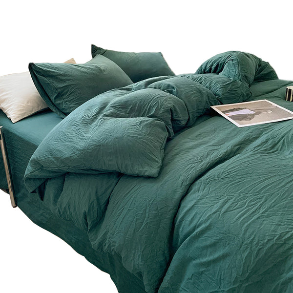 Turquoise Green Solid Color 1.5M Bed Fitted Sheet Set With 200X230cm Duvet Cover 4 Piece Bedding Sheets