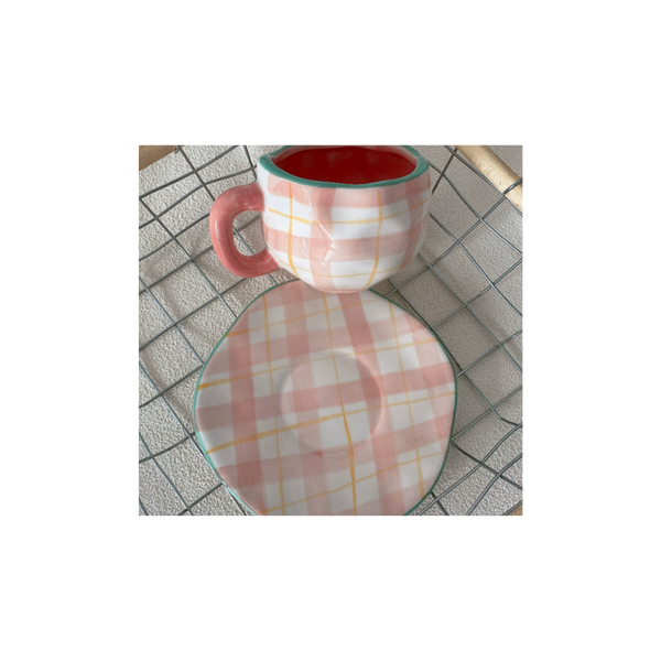 Colorful Polka Dots 300Ml Underglaze Hand Pinched Cup And Saucer Set Ceramic Coffee Mug Milk Breakfast Cups & Saucers