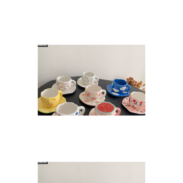 Colorful Polka Dots 300Ml Underglaze Hand Pinched Cup And Saucer Set Ceramic Coffee Mug Milk Breakfast Cups & Saucers
